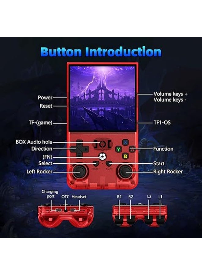 Wheels R36MAX Retro Handheld Game Console, 4.0 Inch IPS Screen Retro Gaming Console,Linux System, 4000mAh Battery Portable Pocket Mini Arcade, Built-in 64G, Red - Image 3